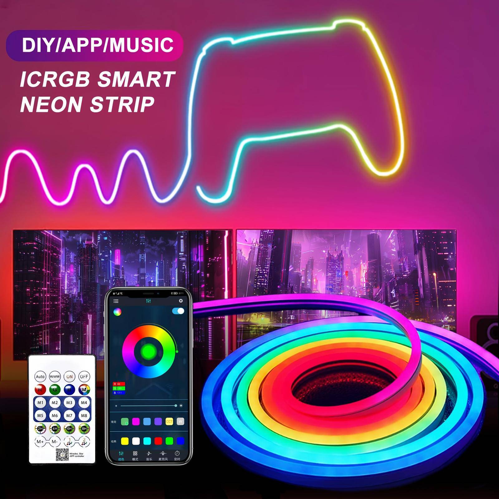 USB RGBIC Neon LED-slingor 5V Vattentäta Flexibla Rep med APP Bluetooth Musiksynkronisering och Fjärrkontroll för Spelrum Vägg Festdekoration flerfärg
