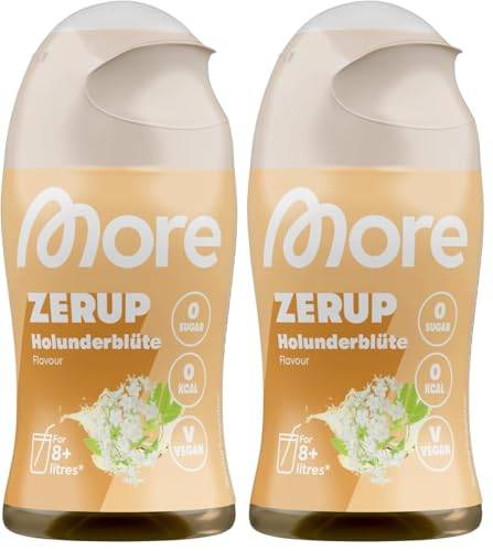 MORE Zerup, Holunderblüte, 65 ml, für bis zu 8 l Fertiggetränk, zuckerfreier Sirup mit echten Fruchtextrakten, vegan, zero Kalorien - made in Germany (Packung mit 2)