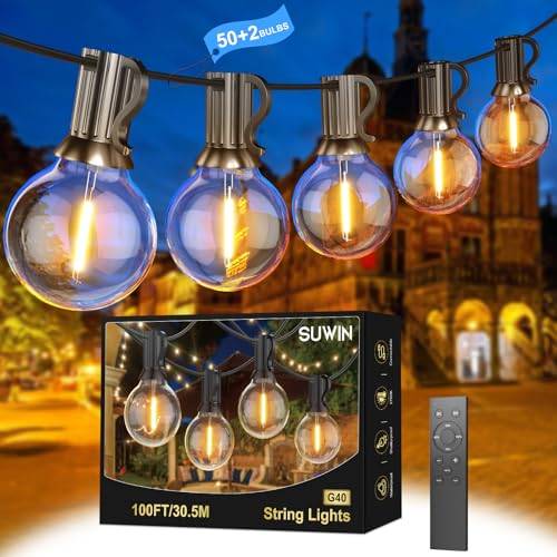 LED Lichterkette Außen 30M - Outdoor Lichterketten Glühbirnen mit 50+2 Dimmbar Birnen Wetterfest Warmweiß, Lichterkette Aussen Strom Mit Fernbedienung für Terrasse Balkon Garten Camping