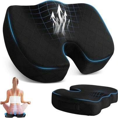 U-formad sittkudde i memoryskum för kontorsstol med stöd för flera scenarier och andningsbart mesh-tyg, ergonomisk sittkudde för gamingstol, lämplig f (En-Storlek)