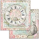 STAMPERIA INTERNATIONAL, KFT SBB753 Scrapbooking papper dubbelsidig klocka och katt, 31,5 cm x 30,5 cm