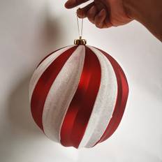 TEMU 1pc 7" Giant Striped Christmas Ornament - Durable Plastic Holiday Ball With Golden Hanging Loop For Outdoor, Yard, Lawn, Porch Decor, Christmas Decorations