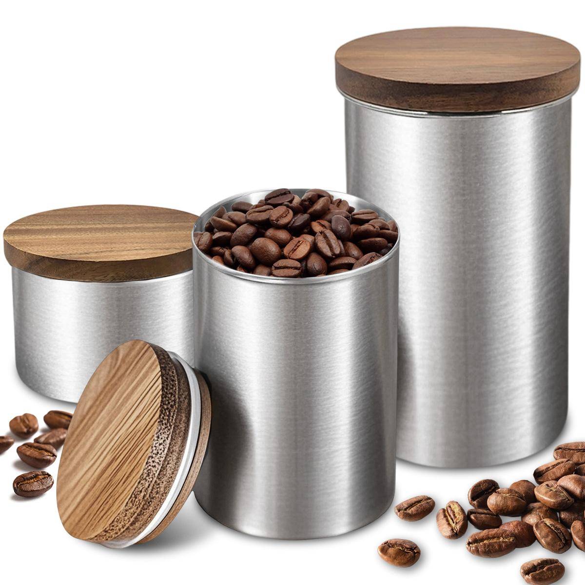 1 st förvaringsburkar med lufttätt lock, behållare kök matburkar med lock av akaciaträ för kaffebönor/socker/te/nötter