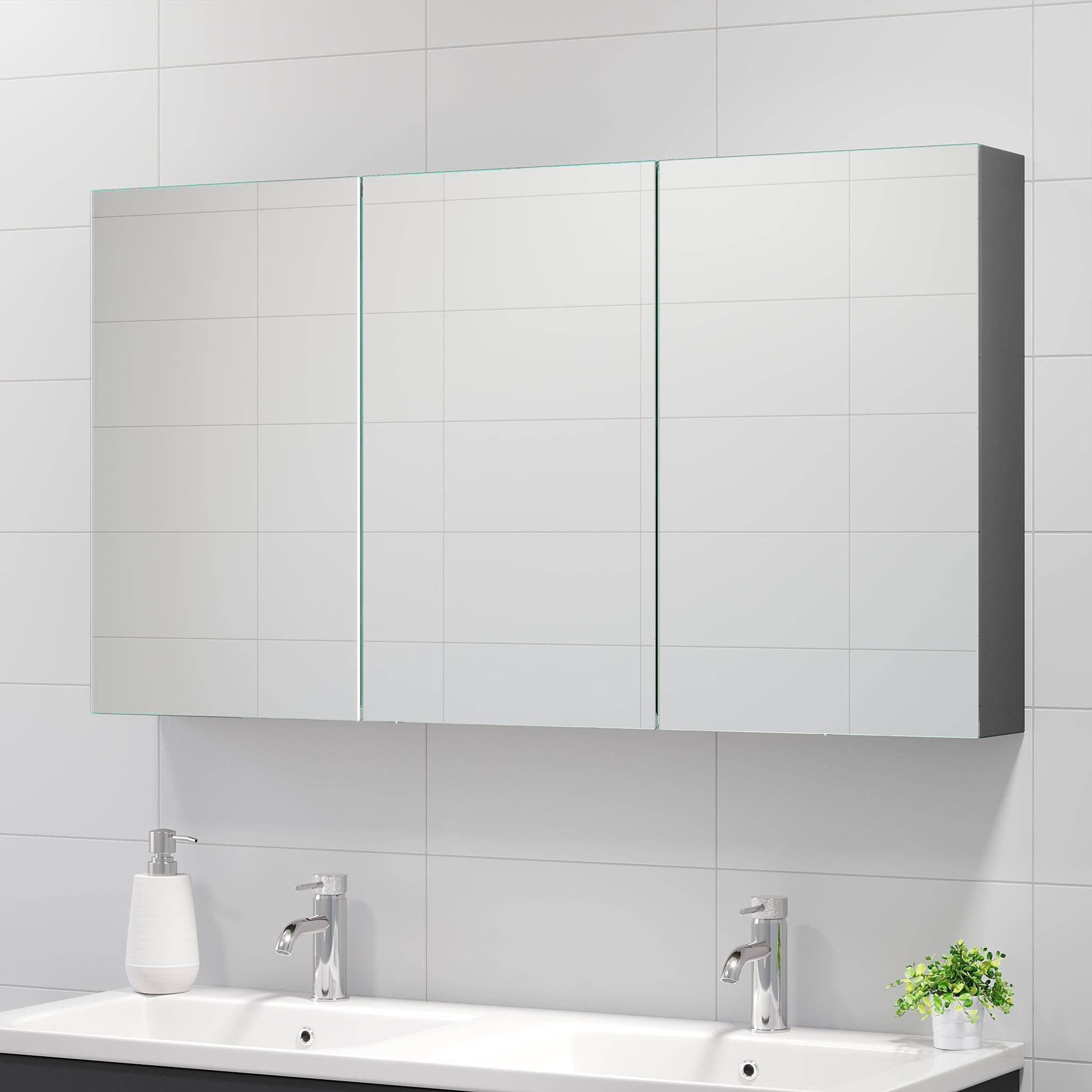 Spejlskab - 120 x 14 x 65 cm - med glashylder - Antracitgrå - Morgendal - 120 cm