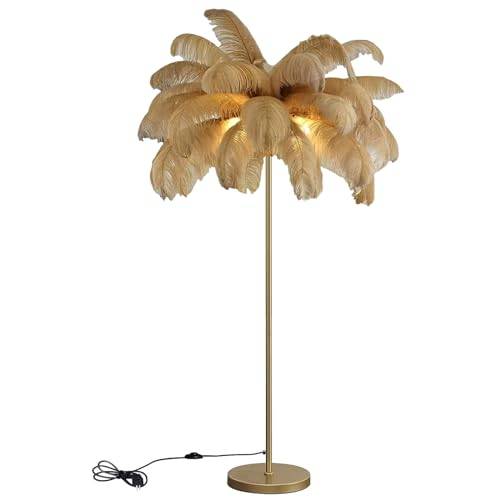MiaJJooLi Fjädergolvlampa för vardagsrum strutsfjädrar lampskärm LED golvlampor för vardagsrum belysning tonåring flickor golvlampor med G4-lampa