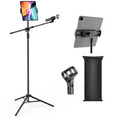 OUKMIC Microphone Stand Tablet Microphone Holder Adjustable Height Angle Adjustment Portable Microphone Stand Boom Tripod Microphone Stand iPad Clamp