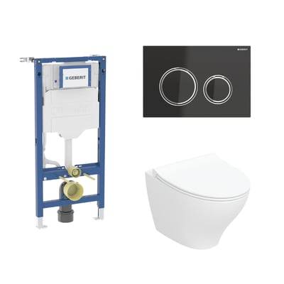 Geberit Duofix 112 cm toiletpakke inkl. Ifö Spira Modern væghængt toilet inkl. toiletsæde, Geberit Sigma50 round sort/krom
