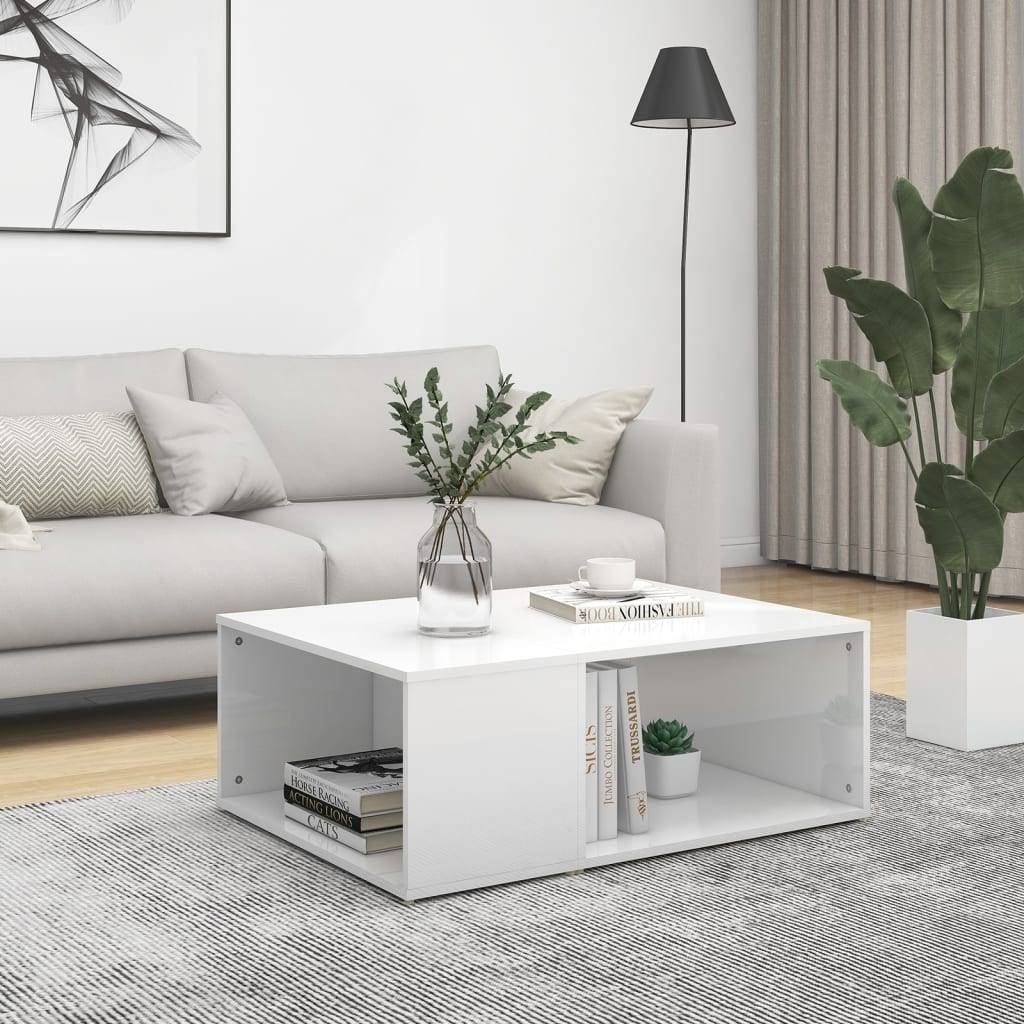 Sofabord 90x67x33 Cm Konstrueret Træ - Hvid højglans
