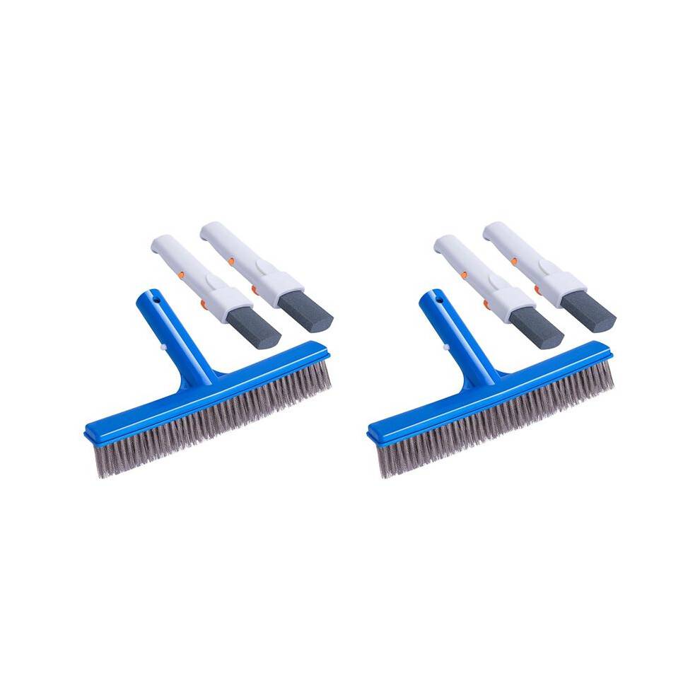4 Pcs Pool Pumice Stone with Handle and 10inch Stainless Steel Pool Brush for Inground/Above Ground Pool Cleaning