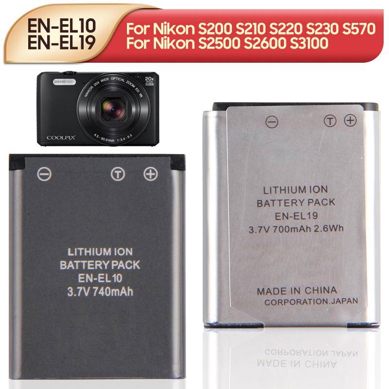 Uppladdningsbart litiumbatteri för Nikon S200 S210 S220 S230 S570 S600 S800 S900 S7000 COOLPX S100 A100 S2550 S2750 EN-EL10 EN-EL19 Kamerabatteri