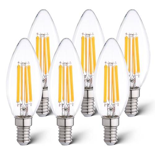 Wesome Lighting E14 LED Glühbirne Kerze, 4W 640LM, Warmweiß 3000K, Retro-Design, 360° Abstrahlwinkel Leuchtmittel für Kronleuchter, Energieeffizienzklasse C, Nicht Dimmbar (6 Stück)