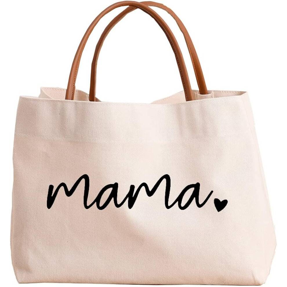 Canvas Mama Tote Bag for Hospital or Travel, Spacious Capacity Mom Life Tote with Snap Button Closure, Personalized Mom Mama Print Reusable Bag,