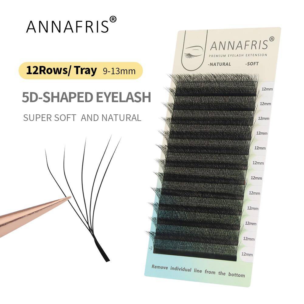 ANNAFRIS 5D W Shape Ögonfransförlängning Handgjord 12-linje/bricka Premade Volym Fans Clover W Fransar