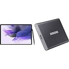 SAMSUNG Galax Tab S7 FE Wi-Fi SM-T733NZKAEUB Surfplatta, Svart, 64 GB & Samsung T7 Portable SSD - 1 TB - USB 3.2 Gen.2 External SSD Titanium Grey (MU-PC1T0T/WW)