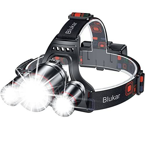 Blukar Pannlampa Uppladdningsbar, Superljus Strålkastare - 3 Ljus 5 Lägen