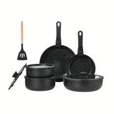 TEMU 12pcs Pots And Pans Set Non Stick, Detachable Handle Cookware Sets Nonstick, Non Toxic Induction Rv Kitchen Cooking Set With Removable Handles, Dishwasher/oven Safe, Easy Clean (black)