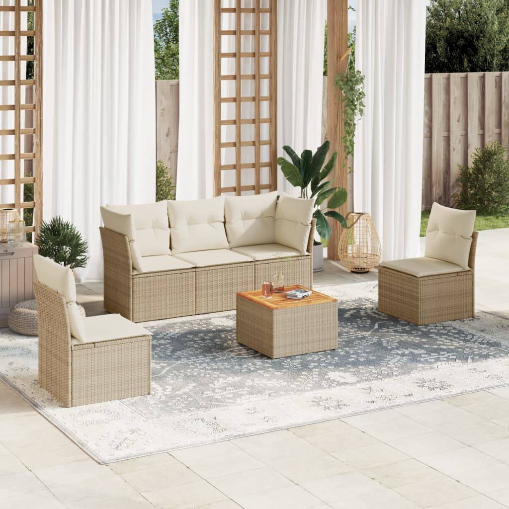 Sofasæt Til Haven 6 Dele Med Hynder Polyrattan - beige og cremefarvet