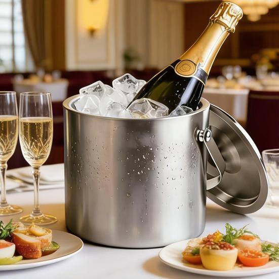 Stainless Steel Ice Bucket with Lid And Tongs 2/3L Large Capacity Double Wall Insulated Ice Bucket for Parties Wine Champagne Cocktails Home Bar gray