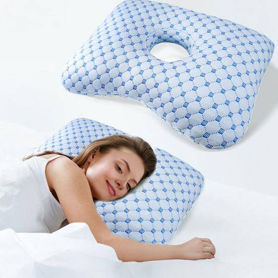 Sidokudde med öronhål Ergonomisk Kudde Vänlig mot Öronhål Maskintvättbar Kudde för Lindring av Öronvärk blå