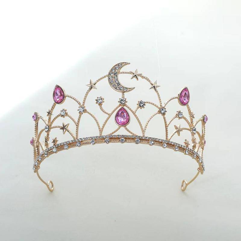 Baroque Celestial Moon Star Tiara Royal Crown Rhinestones Perfect Bridal Weddings Proms Cosplay Magical Special Occasion Looks white