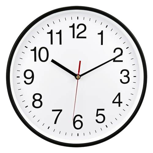 Plumeet väggklocka, 12 tum tyst kvarts väggklocka utan tickande ljud, batteridriven, dekorativ klocka för hem, kontor och skola (vit).