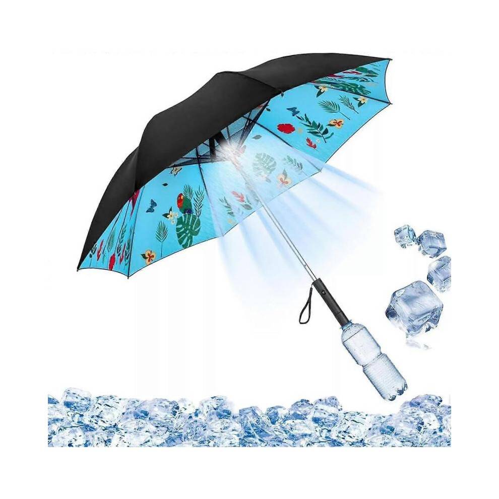 (Flamingo) UV Blocking Umbrella with Fan 3 in 1 with Mister Sun Umbrella for Travel Fishing 2024 New