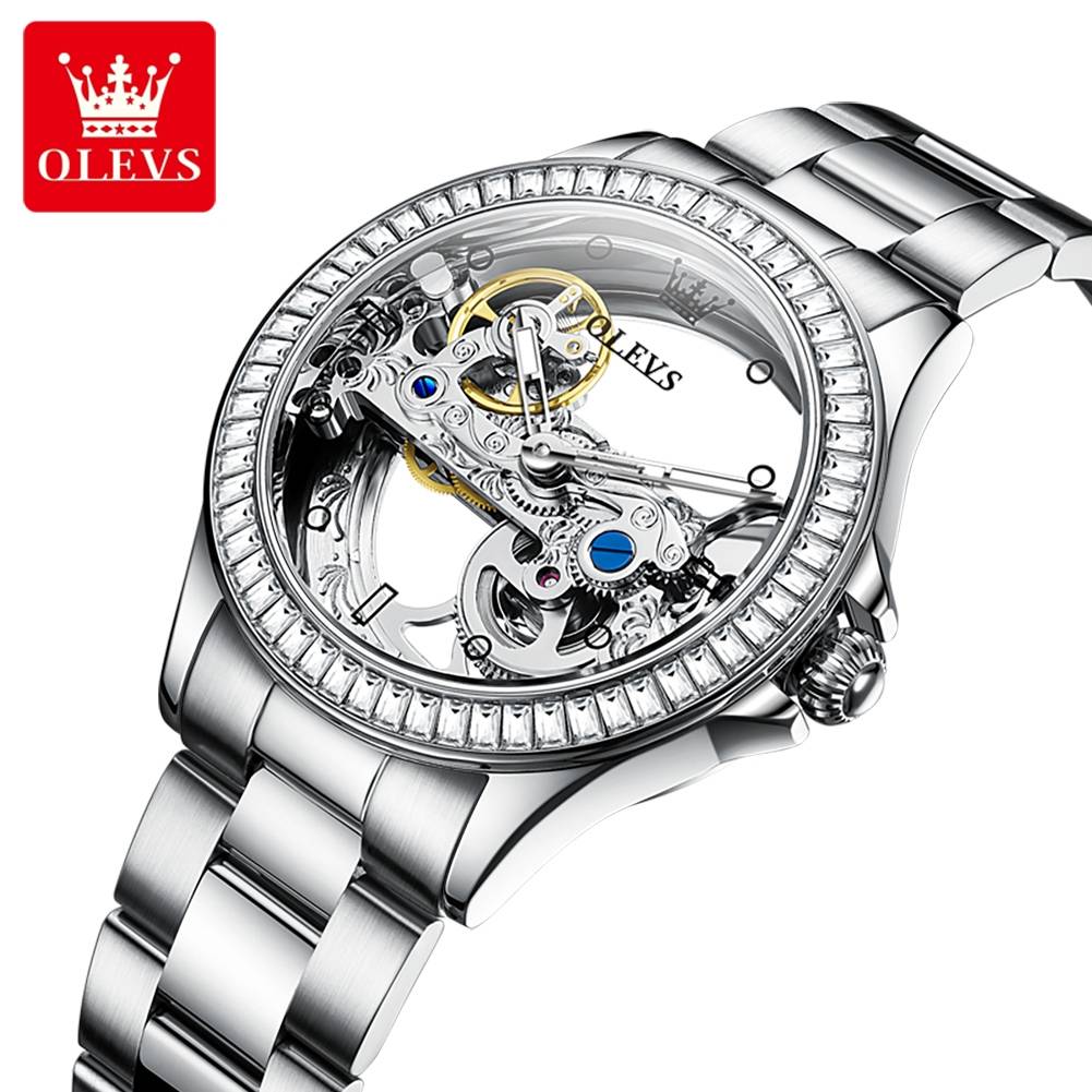 OLEVS 6699 Watch For Women's Mechanical Automatic Skeleton Wristwatches Ladies Gear Movement Transparent Case Women Watches