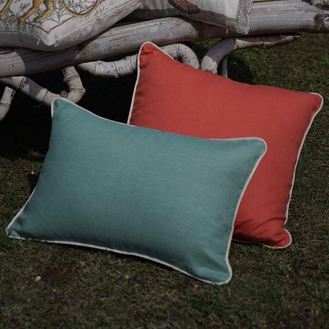 Linen cushion cover plain with piped edge, 40 x 60 cm – Boccaccio – several variants - Purple / Without inner cushion