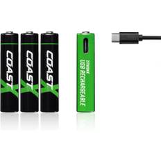 Coast USB-C genopladelig batteri med ladekabel, AA, 4 stk.