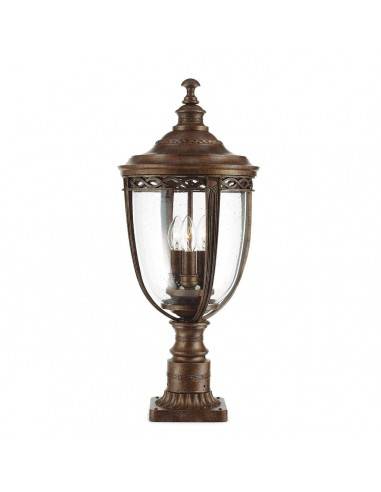 ENGLISH BRIDLE Udendørs sokkellampe i aluminium og glas H63,8 cm 3 x E14 - Rust bronze/Klar med dråbeeffekt