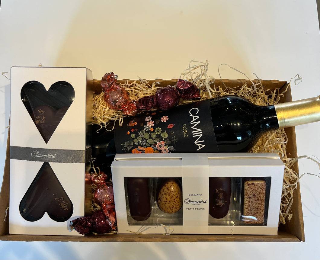 Gavekurv m. rødvin og chokolade
