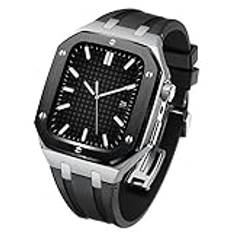TIOYW modifieringssats rem + fodral för Apple Watch Band 45 mm 44 mm 42 mm retrofit gummiarmband armband för iWatch 8 7 6 5 4 3 SE bälte, 44MM, Agat