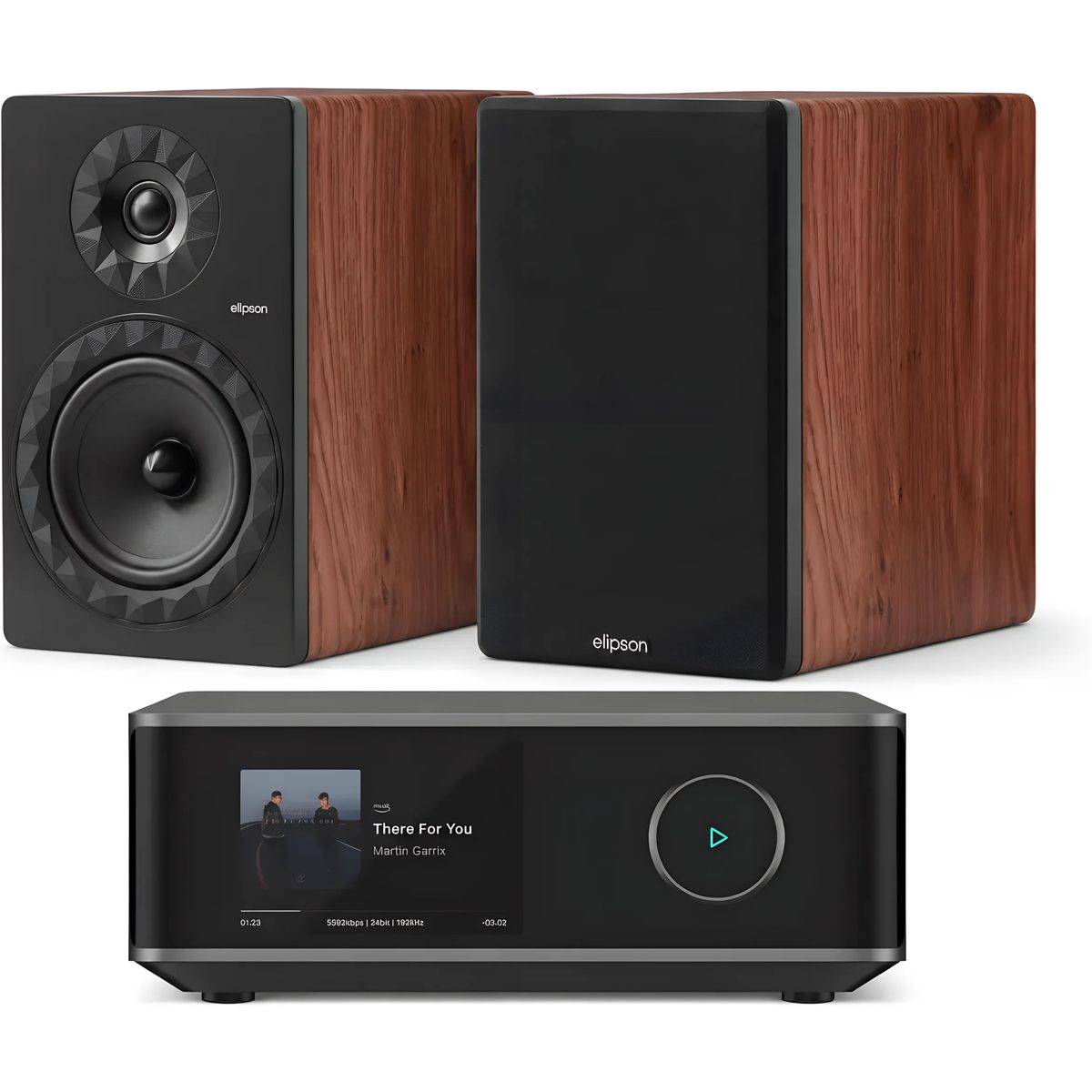 WiiM + Elipson Prestige Facet II 8B valnød + Amp Ultra space grå.