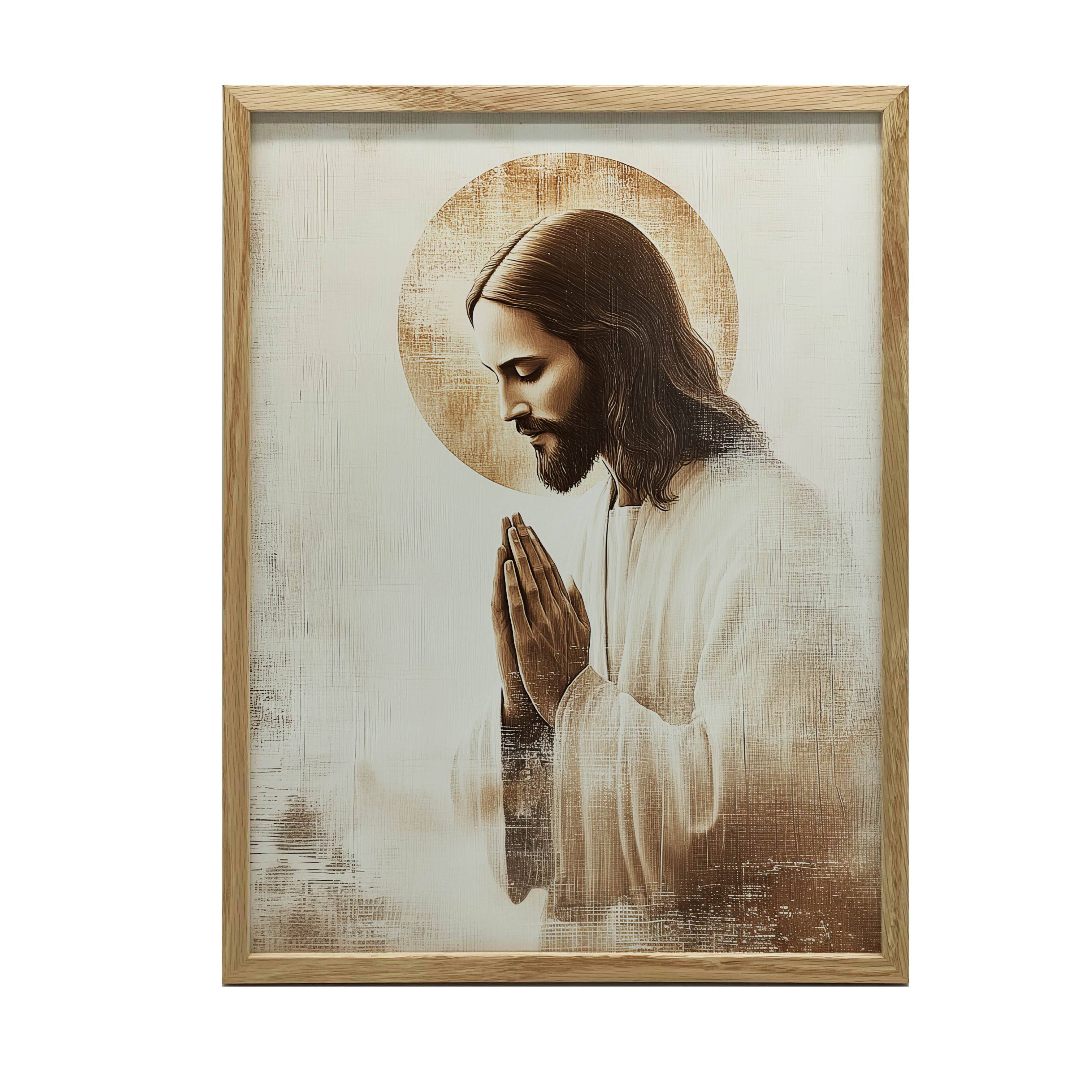 Jesus i bön - Gyllene gloria Jesus i bön - Gyllene gloria, 50X70 cm, Utan ram, Premiumduk på kilram 54