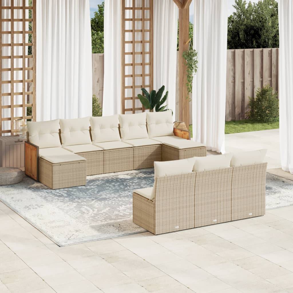 Sofasæt Til Haven 10 Dele Med Hynder Polyrattan - beige og cremefarvet / Uden bord