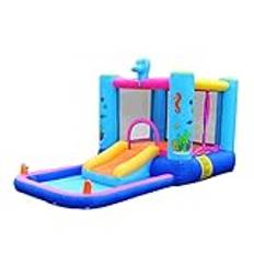 Children Jumping Castle with Water Slides,Inflatable Bouncy Castle with Air Blower, Children Slide Bouncer for Summer Outdoor,500×400×280cm