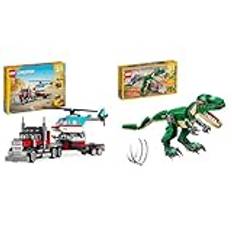 LEGO Creator Flakbil med helikopter Byggset med Leksakshelikopter och Leksaksbil, från 7 år 31146 & LEGO 31058 Creator Mäktiga dinosaurier, Dinosaurier Leksaker, T Rex, Pterodactyl, Triceratops