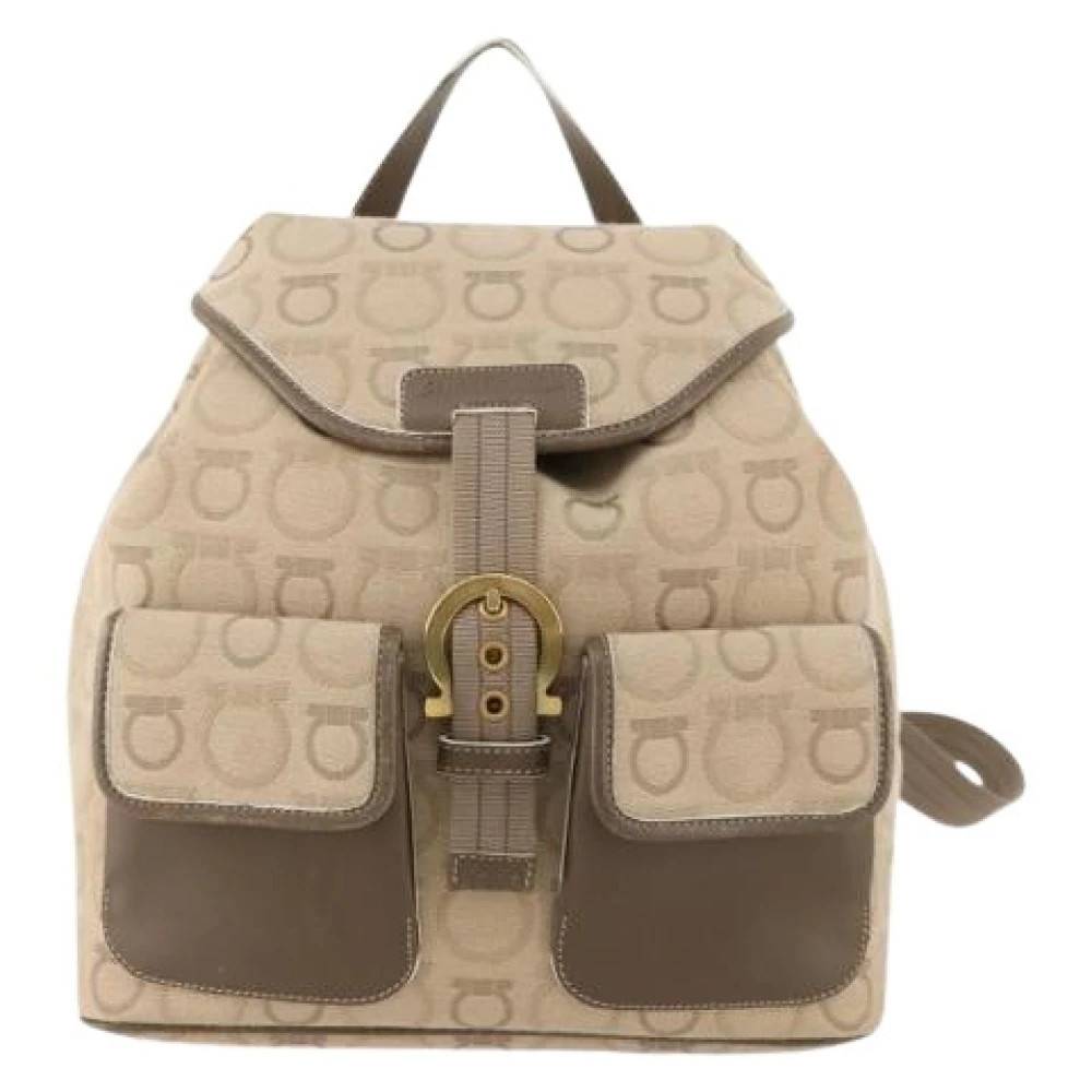 Salvatore Ferragamo Pre-owned Pre-owned Gancini backpack - Vintage - Dame - Beige - ONE SIZE - Uld