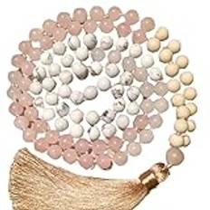 Rosenkvarts, fossilsten, howlite sten mala-pärlor, 108 mala-halsband, knuten mala, WWG-halsband, yoga smycken meditationspärlor andliga smycken boho smycken, 34inch, Ädelsten