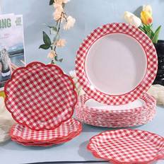 Röda rutiga papperstallrikar, engångstallrikar för fest - Multifärgad (Multi-size)