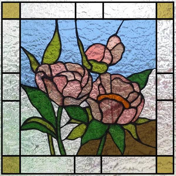 Fönsterfilm med rosa blommor i glasmosaikstil - 56x56 cm