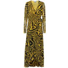 Ganni Animal-print mesh wrap dress - yellow - XS