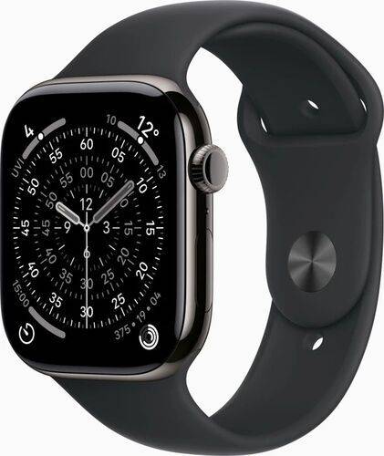 Apple Watch Series 11 Titan 46 mm (2025) | GPS + Cellular | skiffer | Sportband M/L | svart