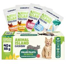 ANIMAL ISLAND Hverdags Kattemad med Okse, Kylling, Tyrkiet og Hvide Fiskefileter i Bouillon - 40 x 85g