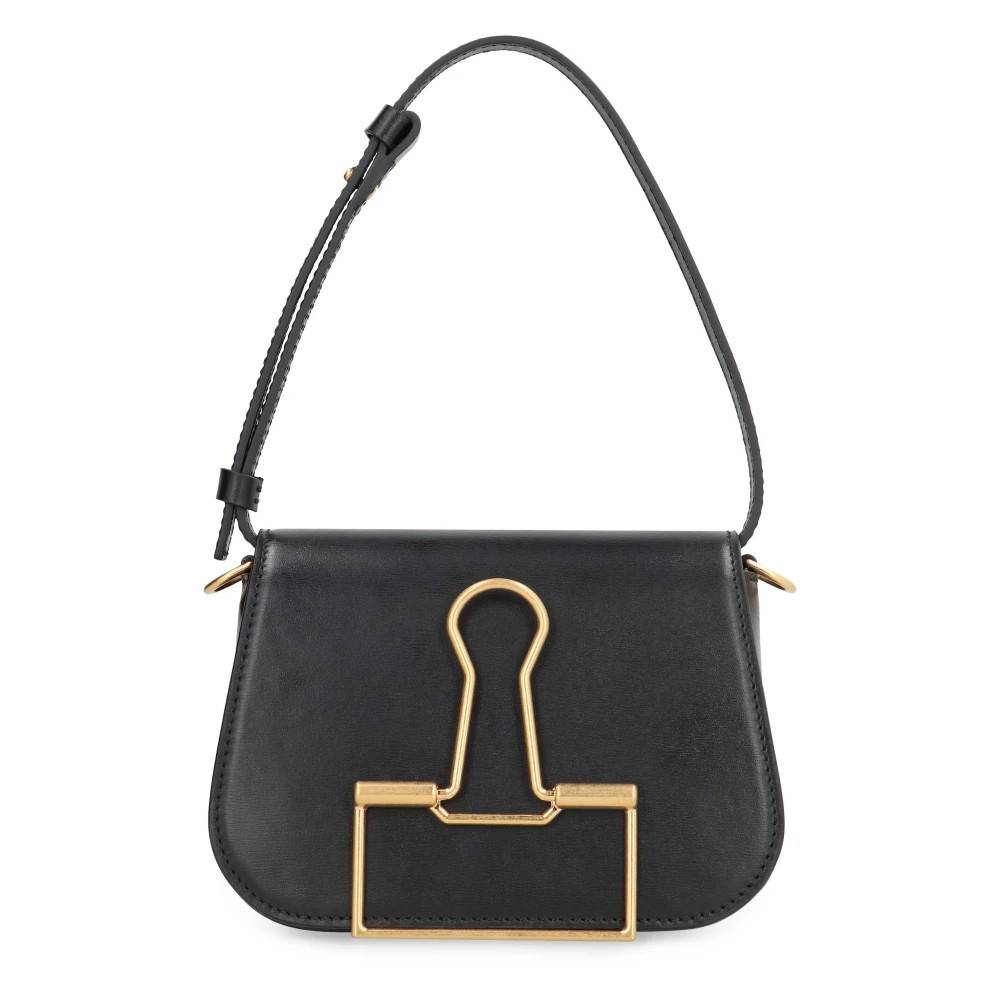 Off White Læder skuldertaske med magnetisk flap - Tasker - Dame - Sort - ONE SIZE - Uld