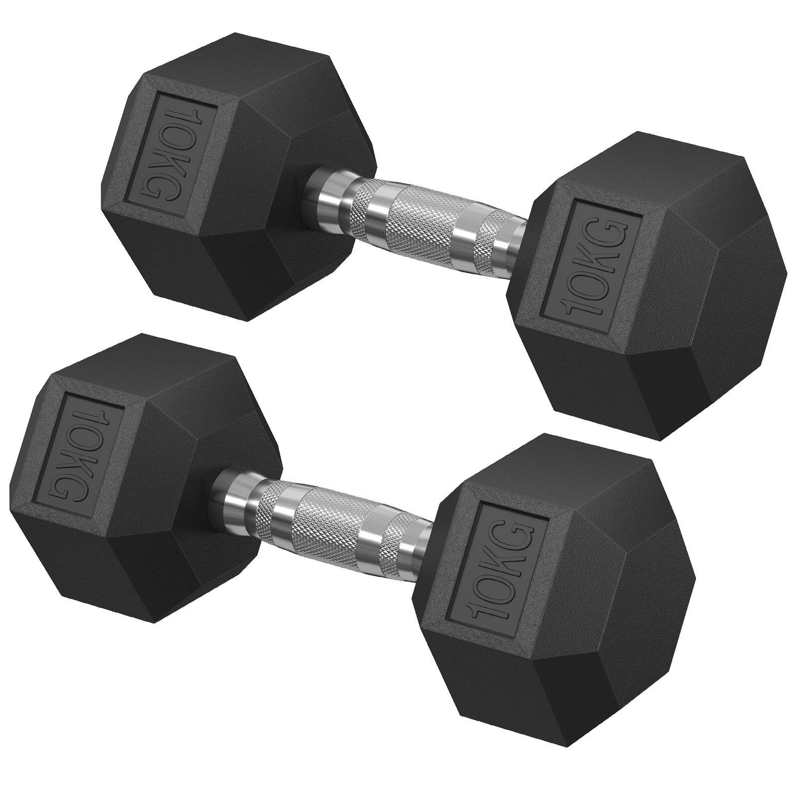 Hantelset, par sexkantiga hantlar, totalt 20 kg, träning, bläcksvart