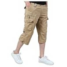Herrshorts med bälte last casual utomhus stretchiga lätta shorts med fickor, Khaki, M