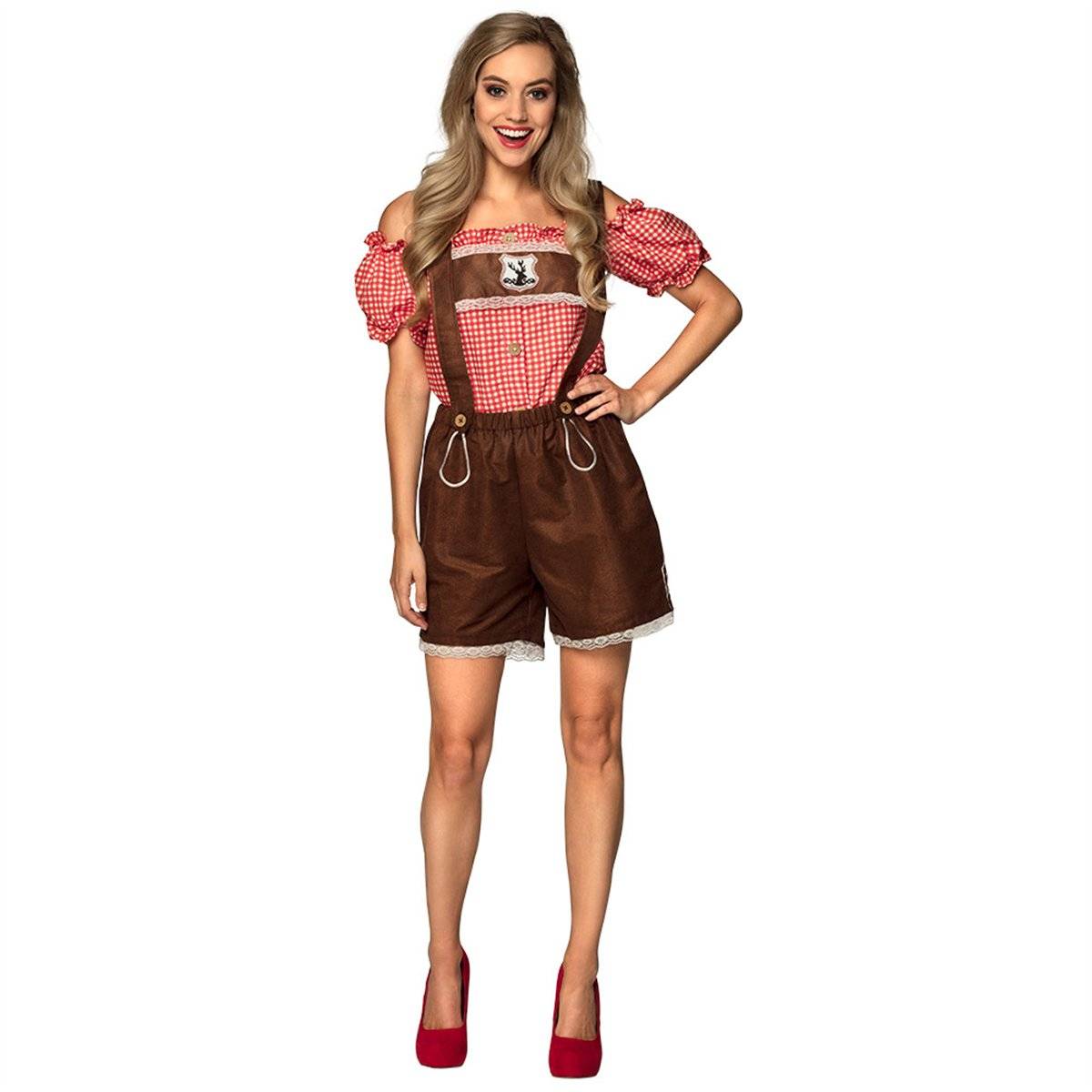 Tyrolerkjole str. 44/46 Dirndl lederhosen med ternet top - Oktoberfest-kostume.