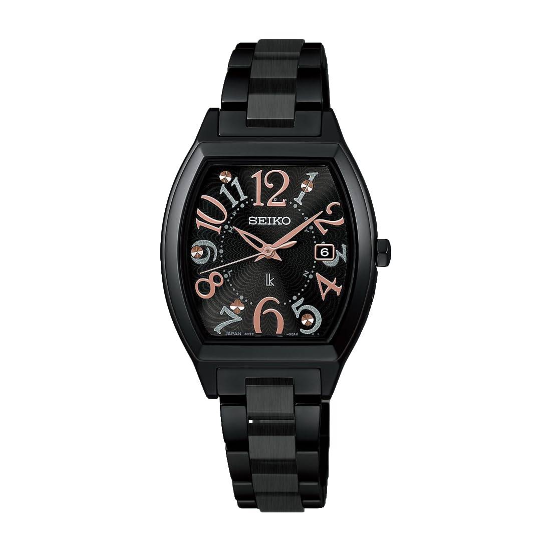 LUKIA Happy Collection Solar Radio Controlled Black SSQW101 All Black Titanium Lightweight Watch [Seiko Watch] Women's Tonneau-shaped Barrel-shaped