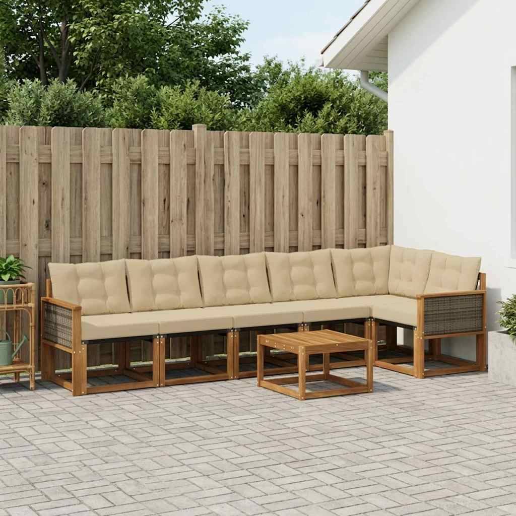 vidaXL Udendørs sofagruppe med pude 7 pcs Naturlig og Beige